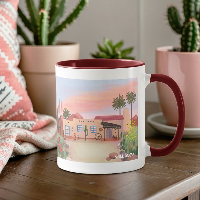 Caneca Sudoeste do Deserto Cactus Adobe House (Criador carregado)