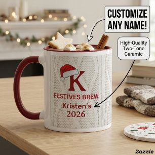 Caneca Suéter de Malha Festivo com Monograma de Natal