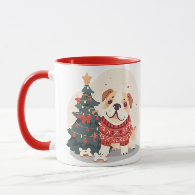 Caneca Suéter de Natal do Bulldog Inglês (Esquerda)