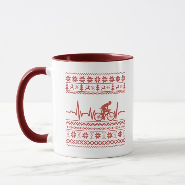 Caneca Suéter de natal feio andando de bicicleta (Esquerda)