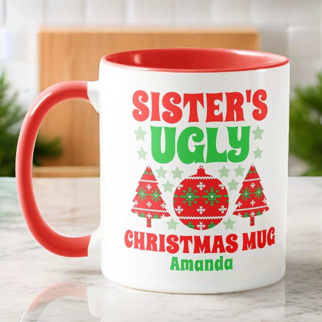 Caneca Suéter de Natal Feio da Irmã Personalizada (Criador carregado)