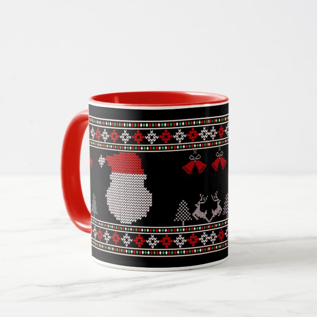 Caneca Suéter Feio de Natal de Tricô com Cabeça de Papai  (Frente Esquerda)