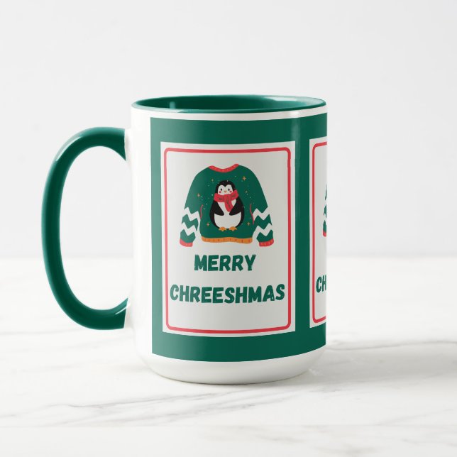 Caneca Suéter Pinguim de Natal feliz (Esquerda)