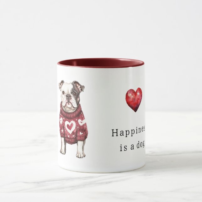 Caneca Suéter Vermelho Corações Brancos A Felicidade é um (Centro)