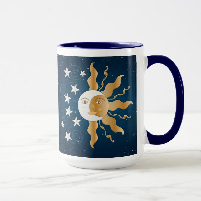 Caneca Sun lunático, lua e estrelas (Direita)