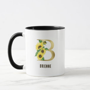 Caneca Sunflower Watercolor Floral - Letra B Monograma