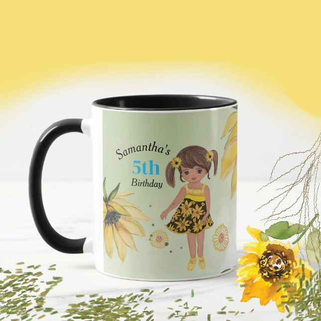 Caneca Sunflower Watercolor Quinta Rapariga Aniversário (Sunflower Watercolor Fifth Girl Birthday Coffee Mug)