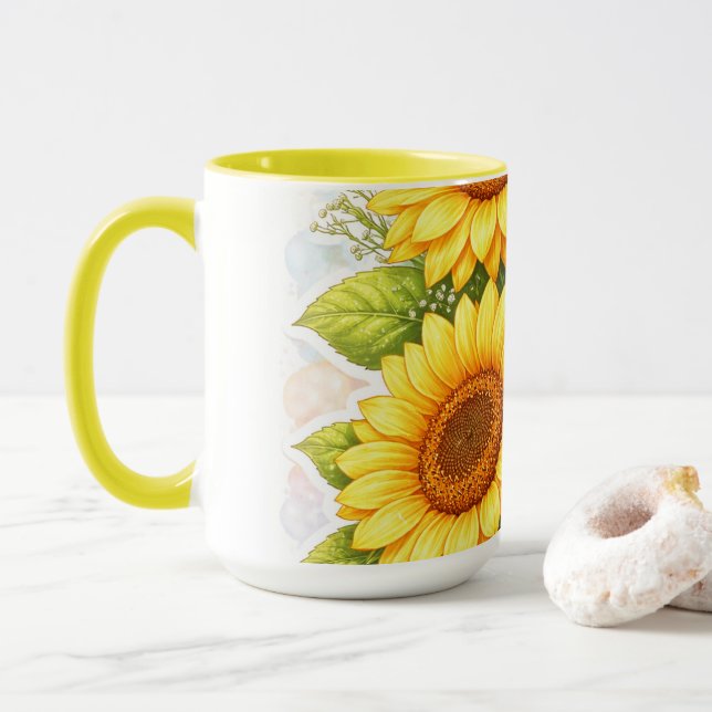 Caneca Sunflower Yellow Mug – Floral Gift for Her (Com Donut)