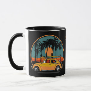 Caneca Sunset de Surfer Tropical de Texto Personalizado