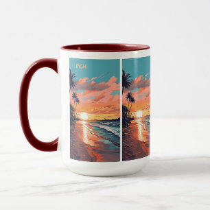 Caneca Sunset Tropical Beach do Monograma personalizado