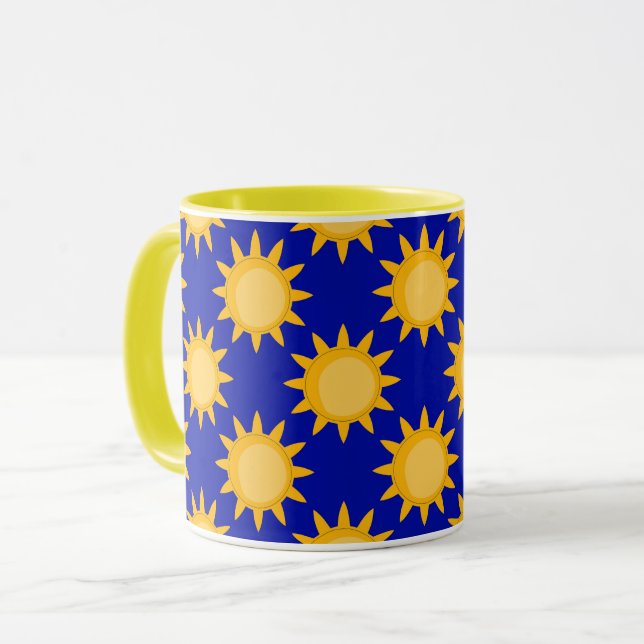 Caneca Sunshine Sun Pattern Design On Blue  (Frente Esquerda)
