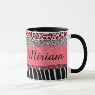 Caneca Super Glamour Rosa Brilho Exótico Impressão Leopar