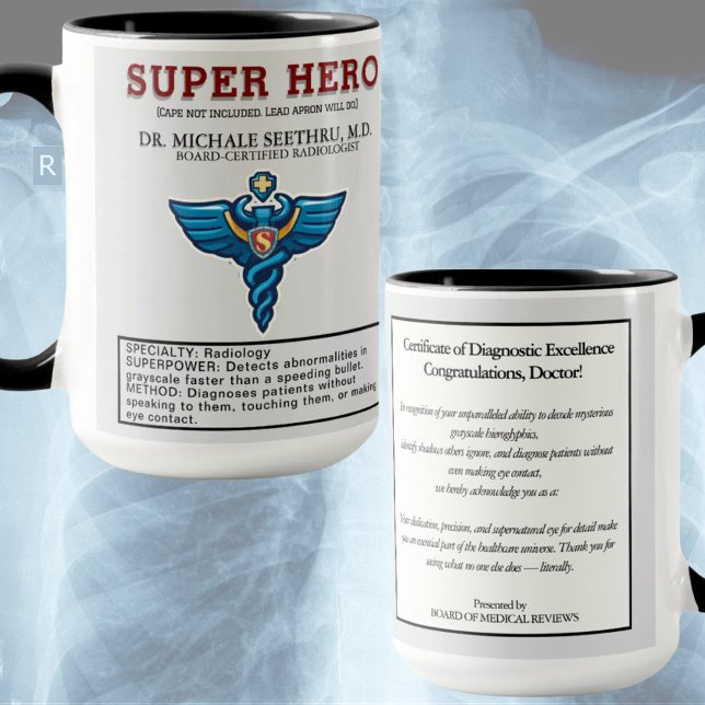 Caneca Super-Herói Radiologista – Presente Médico Diverti (Criador carregado)