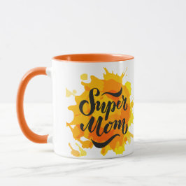 Caneca Super Mãe Laranja e Mug Amarelo