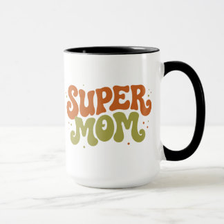 Caneca SUPER MÃE Tipografia Divertida e Groovy Retrô