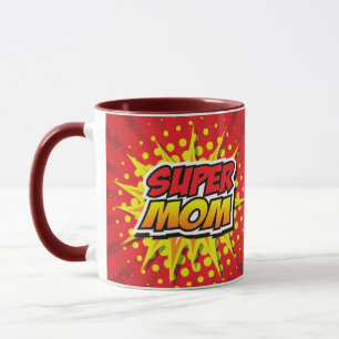 Caneca Super Mãe Vermelha e Amarela Estilo Quadrin