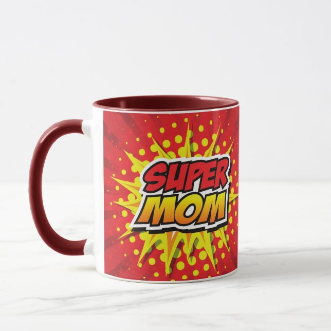 Caneca Super Mãe Vermelha e Amarela Estilo Quadrin (Esquerda)