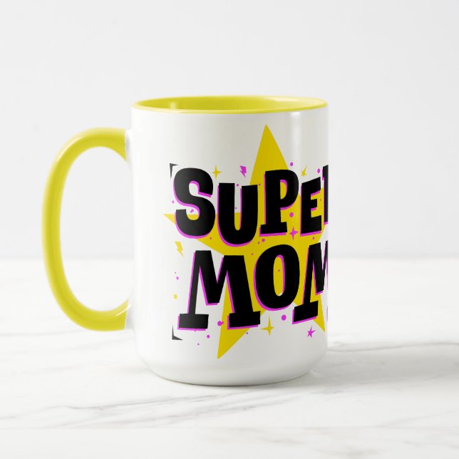 Caneca super mamãe arte pop em quadrinhos (Esquerda)