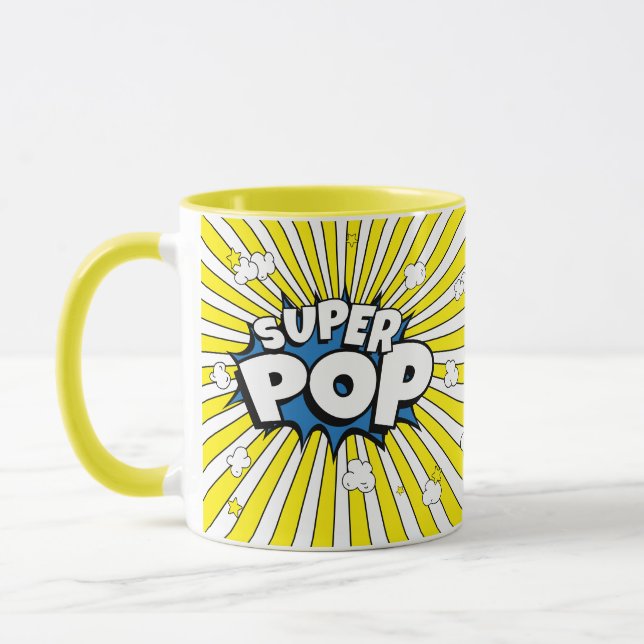 Caneca SUPER POP! Comic Book Pop Art Popcorn Pun  (Esquerda)