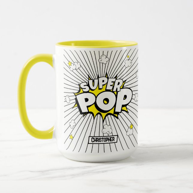 Caneca SUPER POP! Fun Superhero Personalized Pun  (Esquerda)