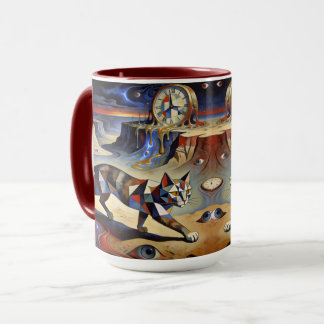 Caneca Surreal Cat Melting Clocks Dali Picasso Inspired