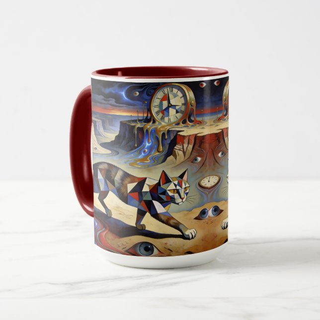 Caneca Surreal Cat Melting Clocks Dali Picasso Inspired (Frente Esquerda)