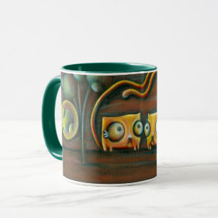 Caneca surreal de dois gatos
