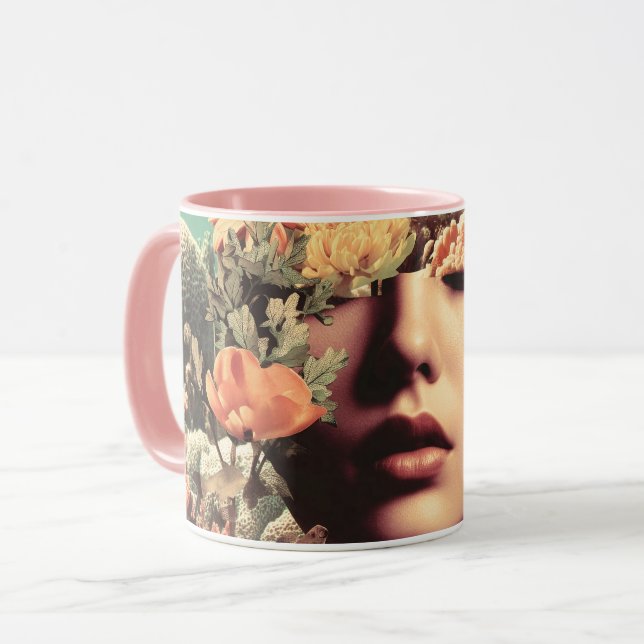 Caneca Surreal Underwater Portrait With Coral Flowers (Frente Esquerda)