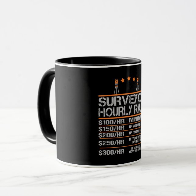 Caneca Surveyor Hourly Rate Funny Gift Idea (Frente Esquerda)
