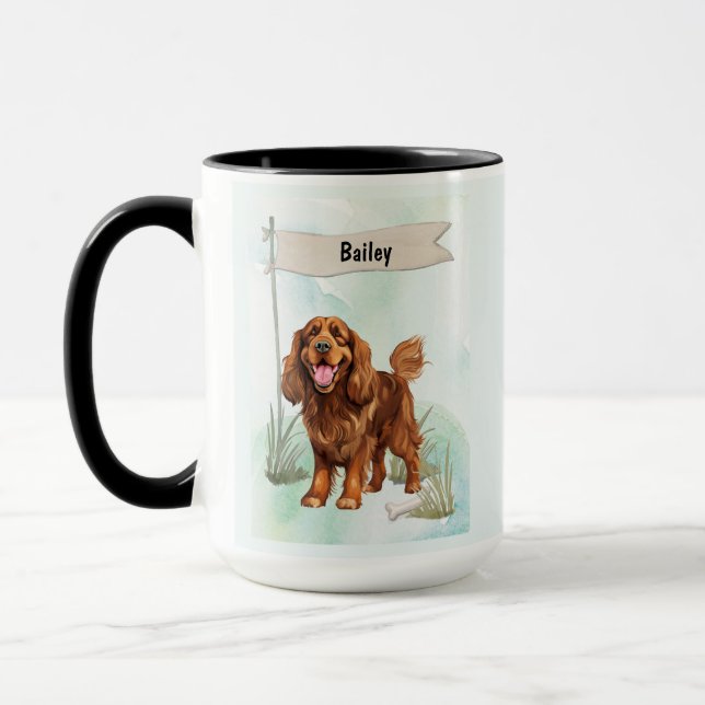 Caneca Sussex Spaniel Watercolor Personalized Dog (Esquerda)