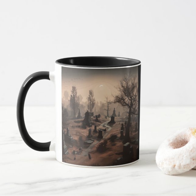 Caneca Sussurros no Escuro: Terrível Ambiência Cemitério (Com Donut)