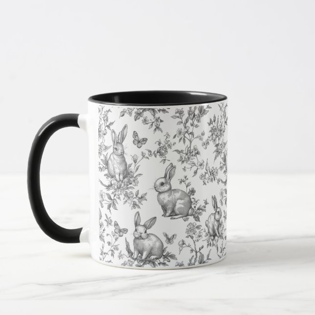 Caneca Sweet Black Bunny Rabbits French Toile (Esquerda)