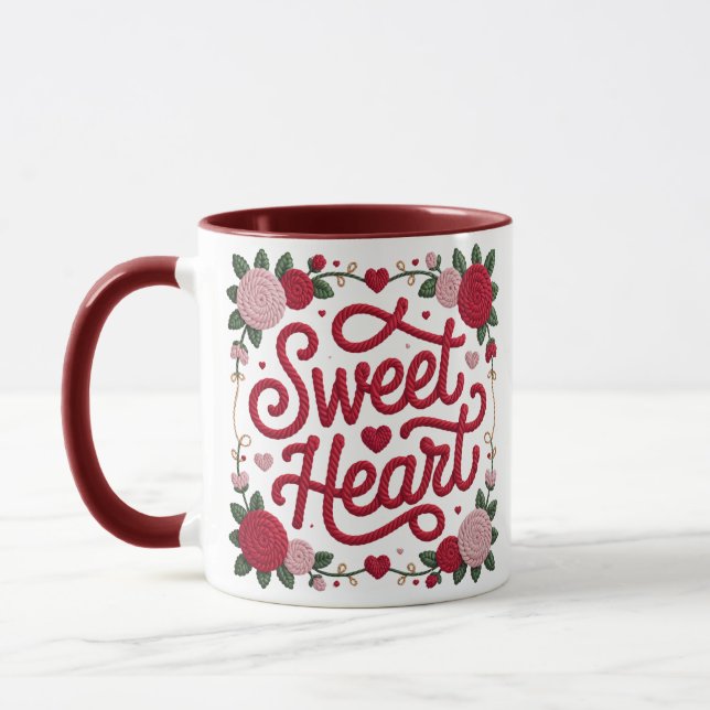 Caneca Sweet Heart Valentine Design • Cozy Yarn Script wi (Esquerda)