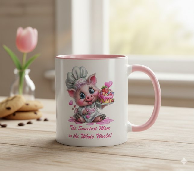 Caneca Sweetest Mom Pig Chef Two-Tone Coffee Mug (Criador carregado)