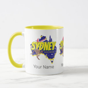 Caneca Sydney Austrália Retro Kangaroo E Flag Vintage