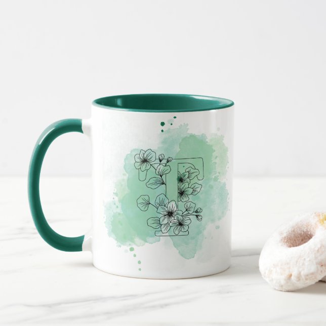Caneca T Monograma com Cor de Água Inicial Botânica Verde (Com Donut)