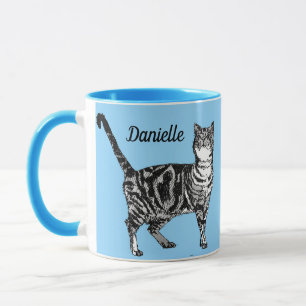 Caneca Tabby Cat Cats Light Blue Girls Nome Mug