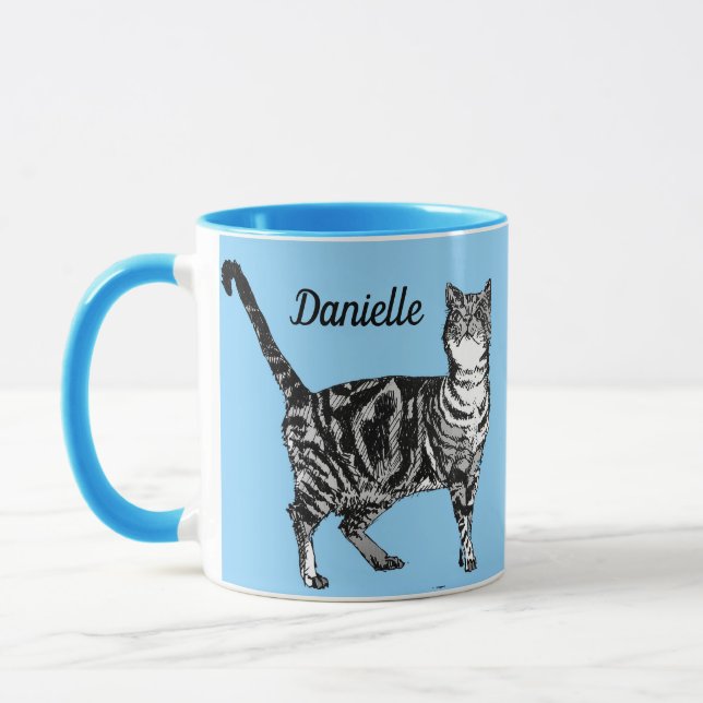 Caneca Tabby Cat Cats Light Blue Girls Nome Mug (Esquerda)