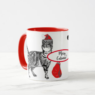 Caneca Tabby Cat Christmas Cats Red White Engraçado