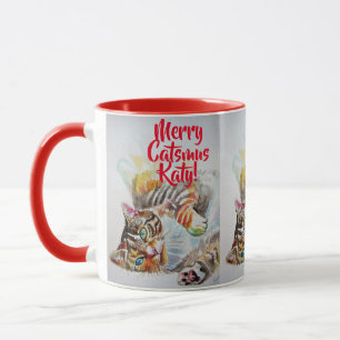 Caneca Tabby Cat Feliz Catsmus Red Christmas Mug