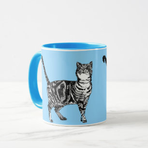 Caneca Tabby Cat Whimsssic Blue Pastel Cats Art Mug