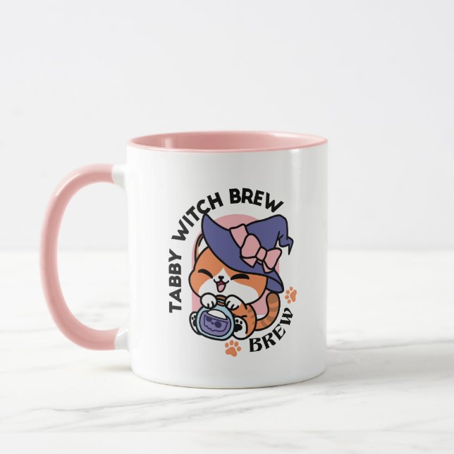 Caneca Tabby Witch Brew – Design de Gato Fofo de Hallowee (Esquerda)