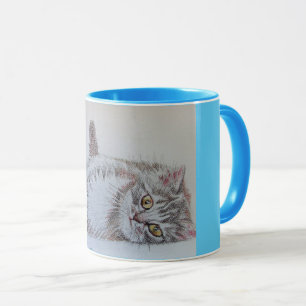 Caneca Tabuleiro Gato Bonito Jogando Lápis Desenhando Az