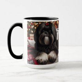 Caneca Taça de Café de Natal Black Shih Tzu