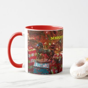 Caneca Taça de Café de Natal de Cavalo Redondo em feliz