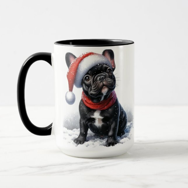 Caneca Taça de Cama de Natal do Buldogue Francês (Esquerda)