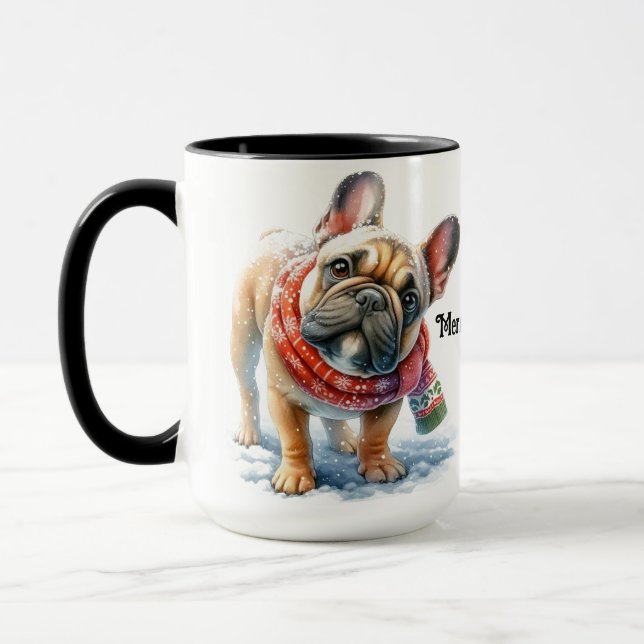 Caneca Taça de Cama de Natal do Buldogue Francês (Esquerda)