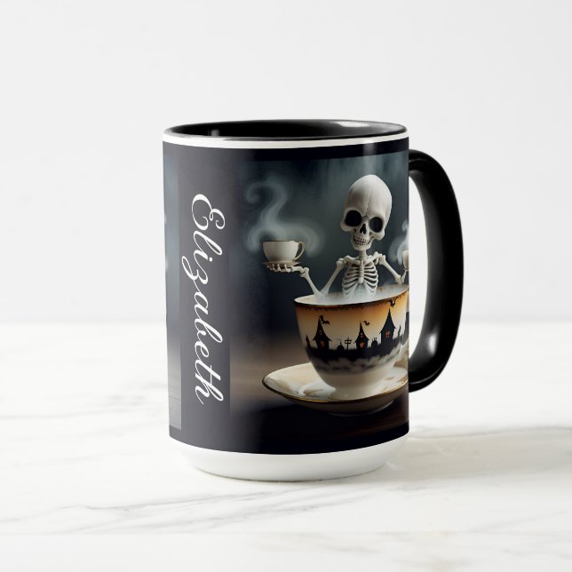Caneca Taça de Esqueleto com Nome Halloween (Frente Esquerda)