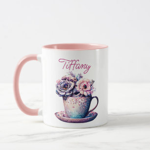 Caneca Taça de Flores Personalizada Bonito Vintage