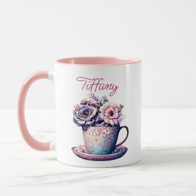 Caneca Taça de Flores Personalizada Bonito Vintage (Esquerda)